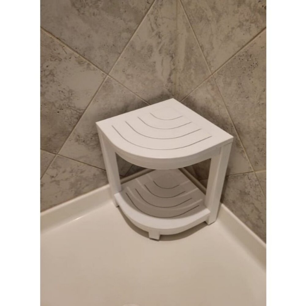 Shower Bench for Inside Shower, White HDPS Corner Shower Stool for Shaving Legs